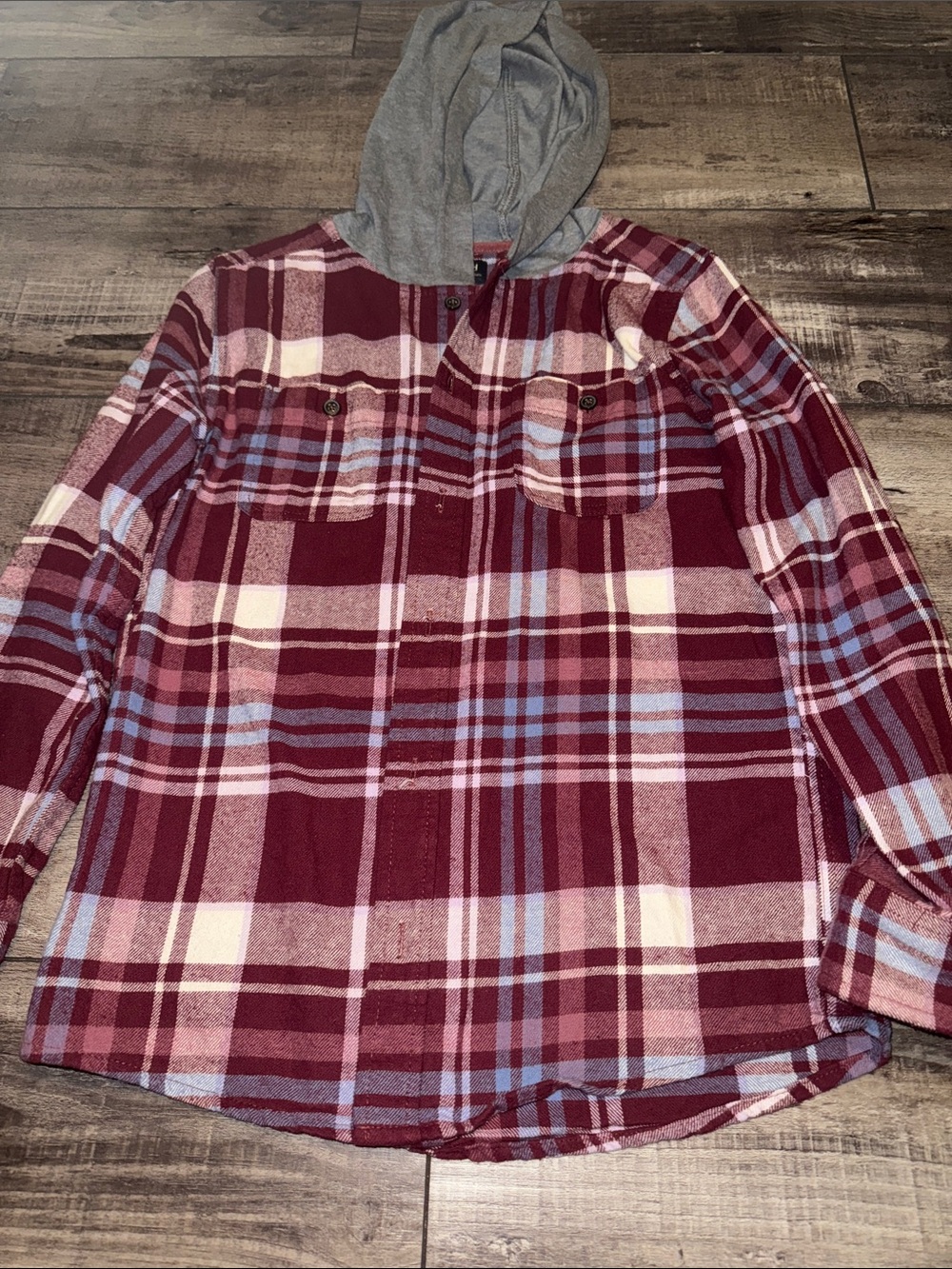 OshKosh B'gosh Burgundy Plaid Hooded Flannel Shirt